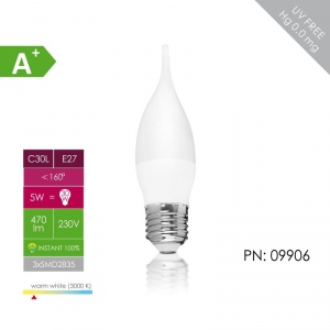 Whitenergy bec LED | E27 | 3 SMD 2835 | 5W | 230V | lapte | C30L