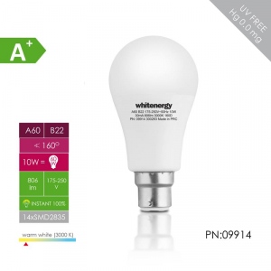 Whitenergy bec LED | B22 | 11 SMD2835 | 10W | 175-250V | alb cald | A60