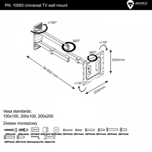 Sup. perete 4World pt LCD 15-37-- VESA 75/100/200 incl/rotire  inc. 40kg neg