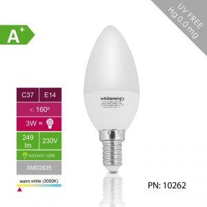 Whitenergy bec LED | 5xSMD2835| C37 | E14 | 3W  |alb cald| laptos