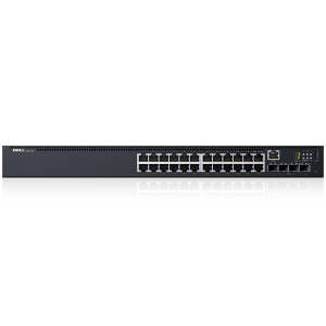 Dell Networking N1524P, PoE+, 24x 1GbE + 4x 10GbE SFP+ fixed ports, Stacking, IO to PSU airflow, AC