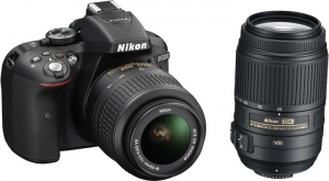 Aparat Foto Digital DSLR Nikon D5300 Dual Zoom Kit AF-P 18-55 VR + 55-300 VR Negru