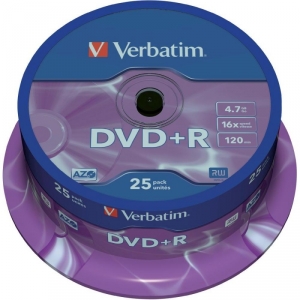 BLANK  DVD+R Verbatim  SL 16X 4.7GB  25PK SPINDLE MATT SILVER 