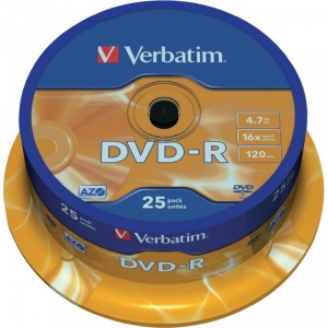 BLANK  DVD-R Verbatim  SL 16X 4.7GB  25PK SPINDLE MATT SILVER 
