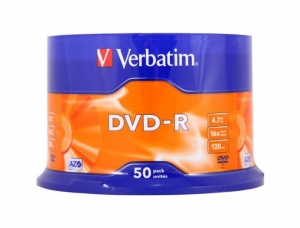 BLANK  DVD-R Verbatim  SL 16X 4.7GB  50PK SPINDLE MATT SILVER 