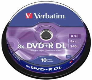 BLANK  DVD+R Verbatim DL 8X 8.5GB 10PK SPINDLE MATT SILVER 