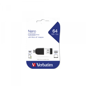 VERBATIM Store-n-Stay Nano USB Drive 64GB + OTG Adapter