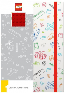 Bialy notatnik z czerwona plytka LEGO® (4x4) i dlugopisem