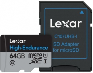 Card De Memorie Lexar High Endurance 64GB MicroSDXC SD Adaptor Clasa 10