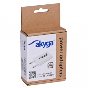 Akyga USB charger AK-CH-03WH 240V 1000mA 1xUSB white