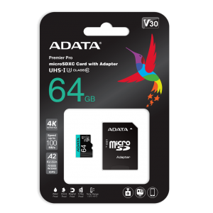 Card De Memorie Adata 64GB Premier Pro +  Adapter Black