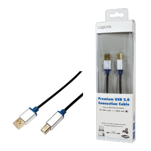 LOGILINK - Premium USB 2.0 Connection Cable, USB-A Male to USB-B Male, 1.5m