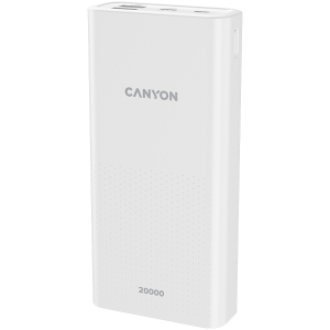 CANYON PB-2001, Power bank 20000mAh Li-poly battery, Input 5V/2A , Output 5V/2.1A(Max) , 144*69*28.5mm, 0.440Kg, white