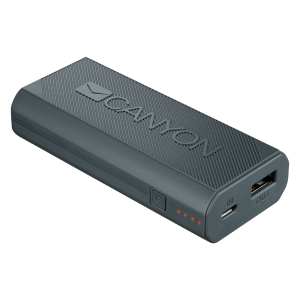 CANYON Power bank 4400mAh (Color: White), built-in Lithium-ion battery, output 5V2A, input auto-adjust 5V1A-2A, Dark Gray