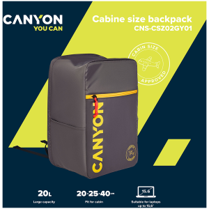 CANYON CSZ-02, cabin size backpack for 15.6-- laptop ,polyester ,gray