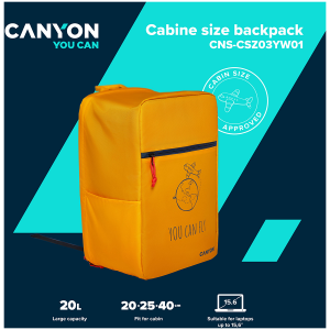 CANYON CSZ-03, cabin size backpack for 15.6-- laptop, polyester,yellow