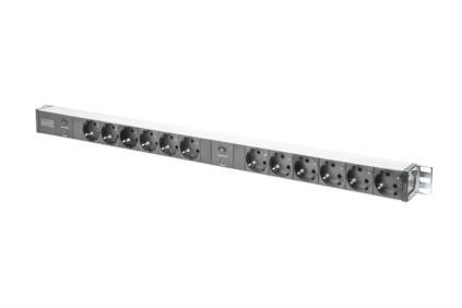 DIGITUS outlet strip 12 outlets Aluminium PDU 2 x 2 m supply safety plug