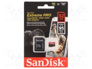 Card De Memorie Sandisk Extreme PRO MicroSDHC 32GB Clasa 10 +Adaptor Rosu