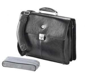 Geanta Laptop Falcon Leather Briefcase 16 inch Black