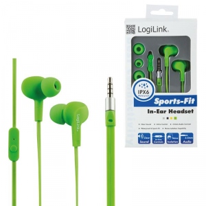LOGILINK -CascÄƒ ureche cu microfon --Sports-Fit--, protecÈ›ie IPX6, verde