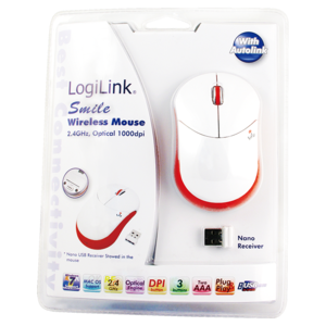 Mouse Wireless LOGILINK Optical , Smile, 2.4 GHz, 1000dpi, Rosu- Alb