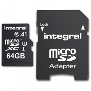 Card De Memorie Integral MicroSDXC 64GB Clasa10 + Adaptor SD negru