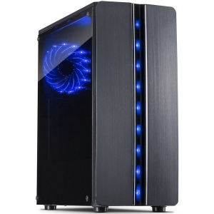 Carcasa Inter-Tech Thunder Gaming Midi Tower, ATX, 1xUSB3.0, 2xUSB2.0, HD audio, PSU optional, Window side panel, LED light on the front, 1x 120mm serial blue LED, Black