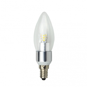 ART LED Candle transparent silver E14, 4.5W, 18xSMD2835, AC230V, 320lm, WW