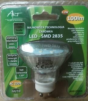 ART LED Bulb, GU10, 1.2W, AC230V, 100lm, WW, blister