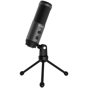 LORGAR Gaming Microphones, Black color, USB condenser mic with Volumn kob, 3.5MM headphonejack, mute button and led indicator, package including 1x F5 Microphone, 1 x 2M type-C USB Cable, 1 xTripod Stand, body size: