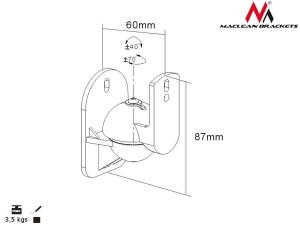 Maclean MC-526 2x Speaker Wall Mount Bracket up to 3,5 KG, Tilt Rotation Swivel