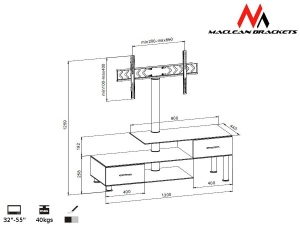Maclean MC-558 RTV table with the handle to the TV 32-50-- 50kg TV Stand