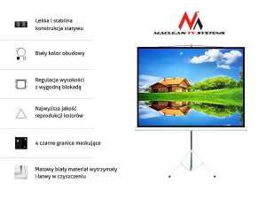 Maclean MC-595 Standard Portable Tripod Projection Screen-100’’ 4:3 200x150 cm