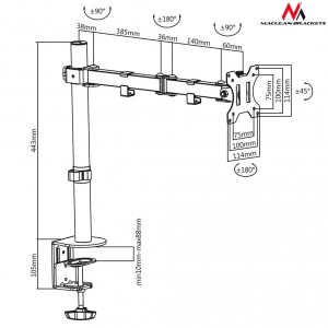Suport Maclean MC-753 Monitor desk braket 13-32-- 8kg vesa 75x75, 100x100 duble arm