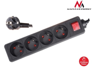 Maclean MCE43 Power Strip 4-outlet with switch 3m Cable