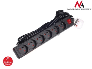 Maclean MCE63 Power Strip 6-outlet with switch 3m Cable