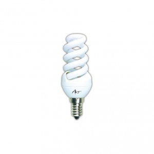 ART fluorescent bulb --mini spiral--, 9W, E14, 9mm, WW, (equivalent 45W)