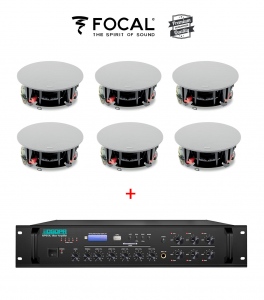 Sistem Sonorizare Premium 90W cu 6 boxe tavan FOCAL ICW 5-T si DSPPA MP310U, Bluetooth, 100V