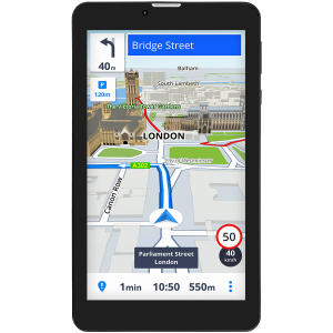Prestigio GeoVision Tour 3 (7.0  IPS  1280x720  Android 7.0  CPU Cortex A7 DC 1.3 GHz  1 GB RAM  16 GB internal  0.3+2.0MP  FM  3G  WiFi  BT  SIM card slot  2800 mAh  Black  Plastic  Sygic navigation software  preinstalled maps: FULL Europe)