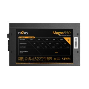 nJoy | Magna 550 | PSAT5055A4MCECO01B | 550 W | Activa | 1 x 20+4 pin ATX, 1 x 4+4 pin ATX 12V | 2 x 6+2 pin PCI-E, 5 x SATA, 3 x 4 pin Molex | PFC active | OCP / OVP / SCP / OPP | Full modular with DC to DC technology | Corescpunde cu 80 Plus Bronze
