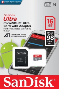 Card De Memorie Sandisk MicroSDHC 16GB Clasa 10 UHS-I + Adaptor Red-Grey