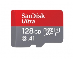 Card De Memorie Sandisk microSDXC 128GB Clasa 10 + Adaptor, Red-Grey