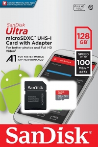 Card De Memorie Sandisk microSDXC 128GB Clasa 10 + Adaptor, Red-Grey