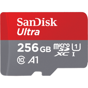 Card De Memorie Sandisk 256GB Micro SDXC Clasa 10 +Adapter Rosu-Gri