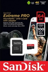 Card De Memorie Sandisk Extreme Pro MicroSDXC 64GB Clasa10 + Adaptor Negru