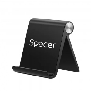SUPORT telefon SPACER, pliabil, fixare pe biou, universal cu unghi ajustabil, dimensiuni 90 x 70 x 12mm, negru, 