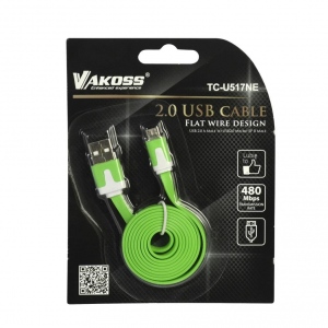 VAKOSS Micro USB Cabel 2.0 A-B M/M 1m,Transferul ÅŸi Ã®ncÄƒrcare, cablu plat, verde