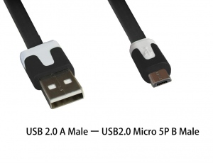 VAKOSS Micro USB Cabel 2.0 A-B M/M 1m,Transferul ÅŸi Ã®ncÄƒrcare, cablu plat, negru