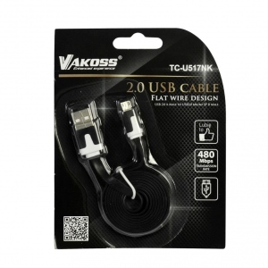 VAKOSS Micro USB Cabel 2.0 A-B M/M 1m,Transferul ÅŸi Ã®ncÄƒrcare, cablu plat, negru