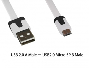 VAKOSS Micro USB Cabel 2.0 A-B M/M 1m,Transferul şi încărcare, cablu plat, alb